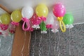 helium balloons. Colorful balloons under the ceiling Royalty Free Stock Photo