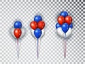 Helium balloons composicion in national colors of the american flag isolated on transparent background. USA balloon