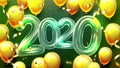 2020 Helium Balloons And Confetti Banner Vector