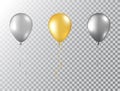 Helium balloons set isolated on transparent background. Glossy foil gold, silver and black festive balloons. Baloon Royalty Free Stock Photo
