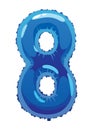 Helium blue balloons number. Realistic design element, numeral character. Party decoration balloon or anniversary sign