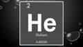 Helium chemical element symbol on wide bubble background