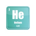 Helium chemical element tile. Atomic number two. He sign Vector icon. Mint green square shape. Royalty Free Stock Photo