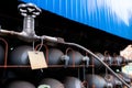 Helium high capacity gas cilinders. Tanks with compressed gas for industry. Liquefied oxygen production. Factory. Royalty Free Stock Photo