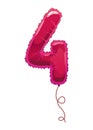 Helium pink balloons number. Realistic design element, numeral character. Party decoration balloon or anniversary sign