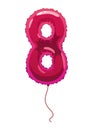 Helium pink balloons number. Realistic design element, numeral character. Party decoration balloon or anniversary sign