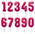 Helium pink balloons numbers. Realistic design elements, numeral character. Party decoration balloons or anniversary