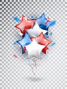 Helium star balloons composicion in national colors of the american flag isolated on transparent background. USA balloon