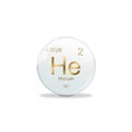 Helium symbol - He. Element of the periodic table on white ball with golden signs. White background