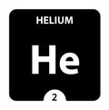 Helium symbol. Sign Helium with atomic number and atomic weight. He Chemical element of the periodic table on a glossy white