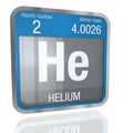 Helium symbol in square shape with metallic border and transparent background with reflection on the floor. 3D render