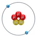 Helium (unstable isotope) atom on white background