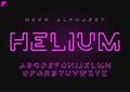 Helium vector futuristic linear neon alphabet, typeface, letters