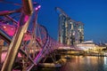 Helix bridge with Art museum and Marina Bay Sands hotel, Singapore Royalty Free Stock Photo