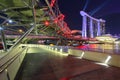 Helix bridge and Marina Bay Sand during twilight