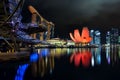 The Helix bridge, Marina Bay Sands and ArtScience museum Royalty Free Stock Photo