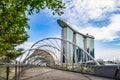 Helix bridge and Marina Bay Sands at Marina bay, Singapore. Royalty Free Stock Photo