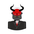 Hell call center. Satan with headset. Devil feedback operator Cu Royalty Free Stock Photo