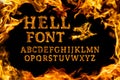 Hell Font set. Fire flames on black isolated background Royalty Free Stock Photo