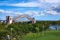 Hell Gate Bridge, with the fields of Wards Island Park in the foreground