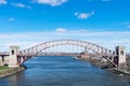 Hell Gate Bridge over the East River between Astoria Queens and Randalls and Wards Islands in New York City Royalty Free Stock Photo