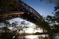 Hell Gate Bridge and river before sunset in silhouette