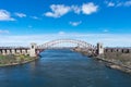 Hell Gate Bridge over the East River between Astoria Queens and Randalls and Wards Islands in New York City Royalty Free Stock Photo