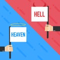 Hell or heaven. Angel and devil symbol. Good and bad on white background. Vector illustration.