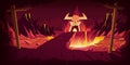 Hell landscape, infernal stone cave cartoon