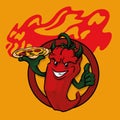 Hell Pepper is a cartoon character with a pizza in his hands.