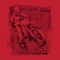 Hell rider. Vector hand drawn illustration of motorcyclist with vintage texture.