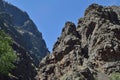 Hell`s Canyon Oregon and Idaho craggy layers of volcanic rock and limestone geologic feature horizontal Royalty Free Stock Photo