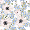 Hellebore anemone Christmas winter rose floral seamless pattern texture.