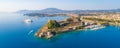 Hellenic temple and old castle at Corfu, Greece