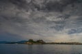 Hellenic temple and old castle at Corfu island