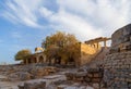 Hellenistic stoa on Acropolis of Lindos, Rhodes Island, Greece Royalty Free Stock Photo