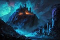 Hellish atmosphere, a dark castle in a valley a digital painting Royalty Free Stock Photo