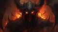 Hellish Demon Head With Horns And Flames - Master Of Shadows