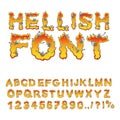 Hellish font. inferno ABC. Fire letters. Sinners in hellfire. H