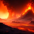 Hellish landscape fiery inferno surreal, Generative Ai