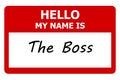 hello my name is the boss tag on white