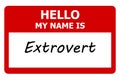 hello my name is extrovert tag on white