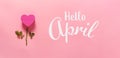 Hello April message with heart flower