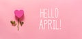 Hello April message with heart flower