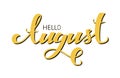 Hello August lettering phrase with yellow color Royalty Free Stock Photo