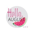 Hello, August. Watermelon slice with bite taken. Royalty Free Stock Photo