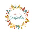 Hello September autumn text Royalty Free Stock Photo