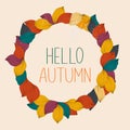 Hello autumn. Autumn leafs on the background. Flat design modern Royalty Free Stock Photo