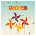 Hello autumn background with colorful pinwheels Royalty Free Stock Photo