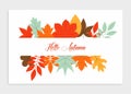 Hello autumn background with flat leaves